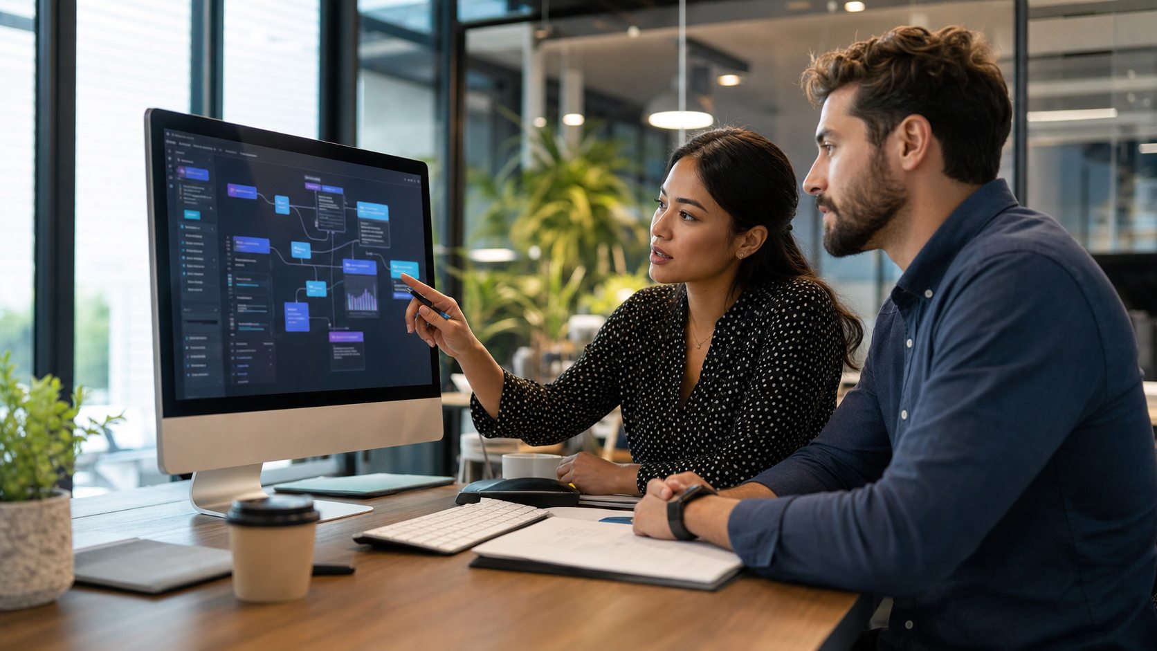 Business team reviewing an AI automation workflow
